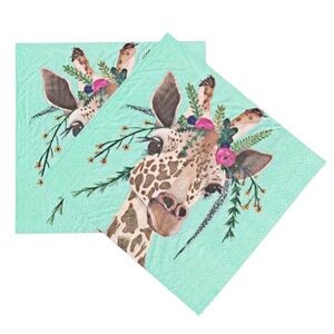 Two (2) Individual Claire Giraffe Cocktail Beverage Size Napkins